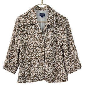 Pendleton Womens‎ Leopard Print Linen Blend Crop Jacket Blazer Medium
